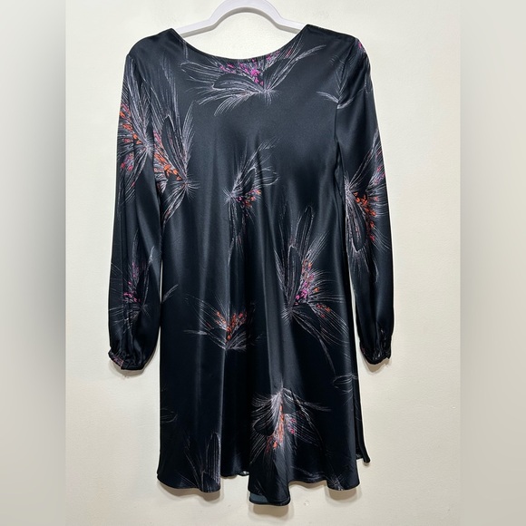Amanda Uprichard 100% Silk Long Sleeve Deep V Neck Exotic Floral Mini Dress - Picture 10 of 14